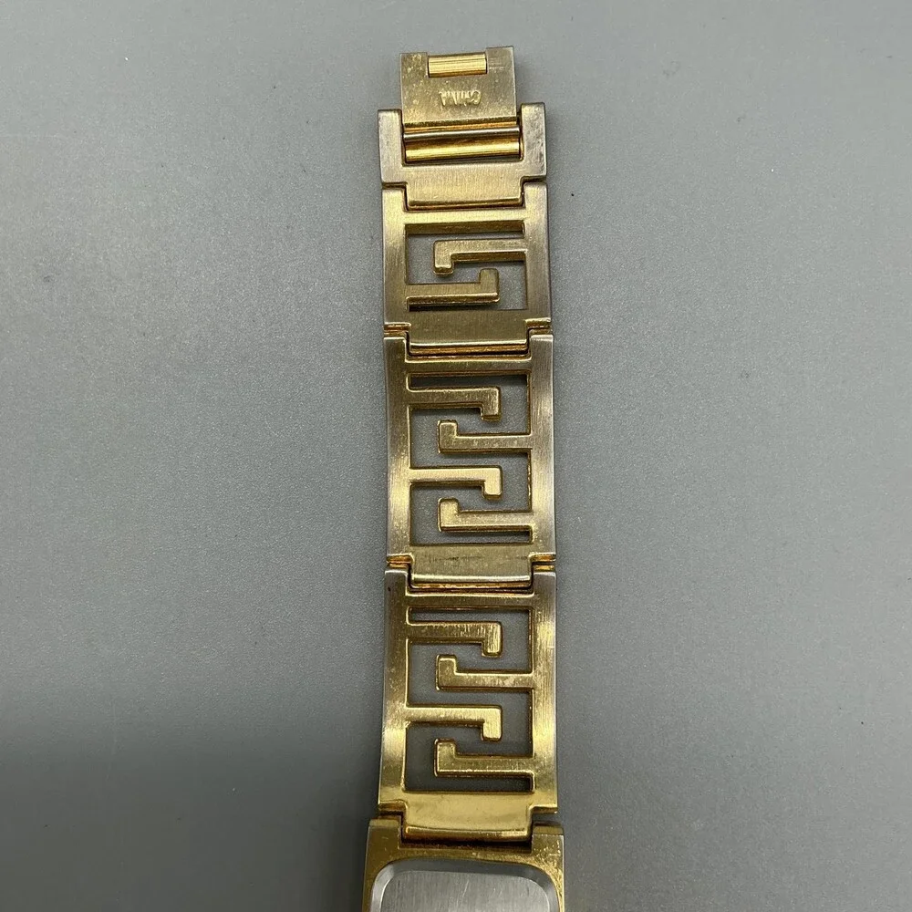 LA Express Womens Watch 18mm Gold Tone Greek Key Bracelet New Battery 7.5
